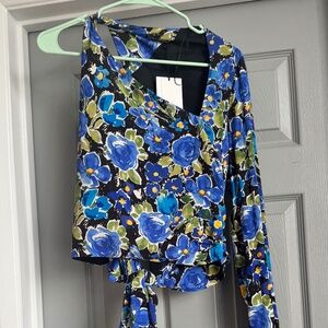 Zara blue one sleeve blouse